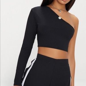 Black One Shoulder Rib Crop Top